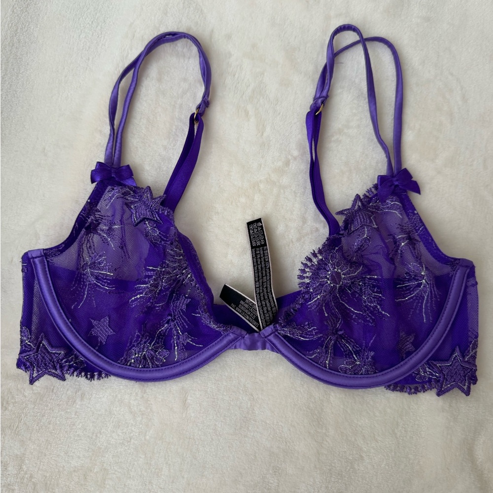 Sheer Embroidered Purple Underwire Bra